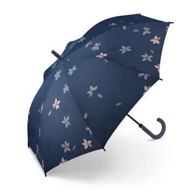 Parapluie long femme ESPRIT - Large 105 cm - Parapluie Automatique - Bleu marine avec fleurs - reduced