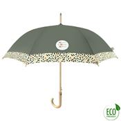 Parapluie canne et écologique pour femme - Ouverture automatique - Large protection 102 cm - Gris foncé avec Bordure à motif