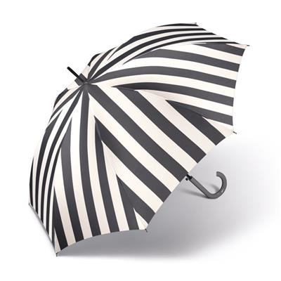 Parapluie PIERRE CARDIN long pour femme - Ouverture automatique - Large 105 cm - Rayures blanches et noires