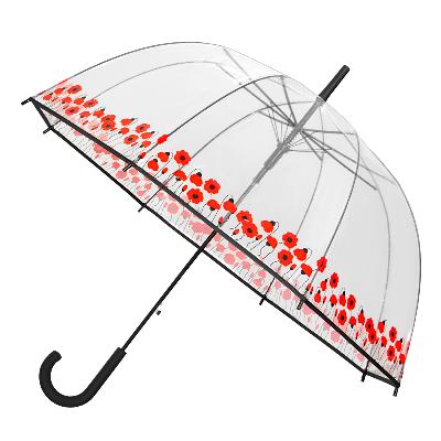 Parapluie transparent cloche pour femme - Coquelicots rouges - Ouverture automatique - Transparent et rouge