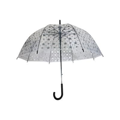 Parapluie droit cloche transparent - Ouverture Automatique - Etoiles argentées