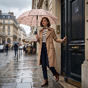 Parapluie long pour femme - Ouverture automatique - Feuilles roses