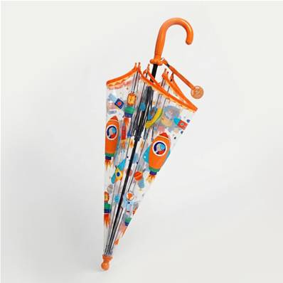Parapluie Semi-transparent pour Enfant - Système d'ouverture Automatique - Transparent Avec Poignée Orange - Fusée spatiale