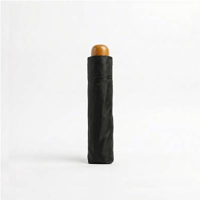 Parapluie Pliant pour Femme et Homme - 8 Baleines en Fibre de Verre - Parapluie Pliant à Trois Volet - Poignée en Bois - Noir