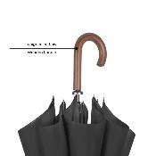 Parapluie golf pour homme - Système d'ouverture automatique - Grande protection de 120 cm - Avec poignée courbée en bois - Noir
