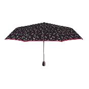 Mini parapluie pliant automatique pour femme - Design à trois volets - Géométrique - Bordure rouge