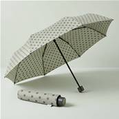 Mini parapluie pliant pour femme - Résistant au vent - À pois - Beige