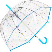Parapluie cloche transparent pour femme - Ouverture automatique - Poignée bleue - Points colorés
