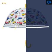 Parapluie cloche transparent enfant - Système d'ouverture automatique - Camions -  Bordure réflechissante pour être visible la nuit