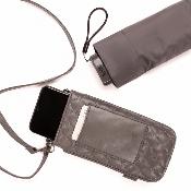 Ultra mini parapluie pliant pour femmes - Slim et léger - Résistant au vent - Avec protection UV - Avec sac smartphone assorti - Gris