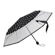 Parapluie pliant femme - Transparent et noir à pois blanc- Résistant au vent