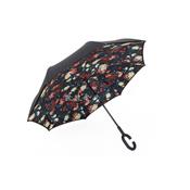 Parapluie à ouverture inversée - Noir et fleurs rouges - reduced