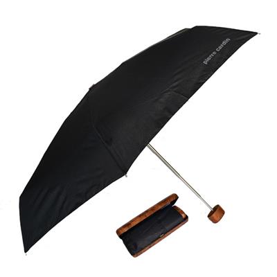 Parapluie ultra léger - pliant - noir - étui façon ronce de noyer