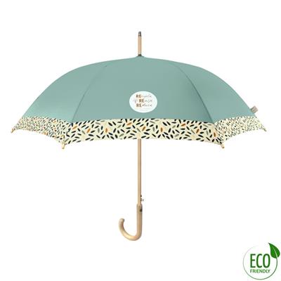 Parapluie canne et écologique pour femme - Ouverture automatique - Large protection 102 cm - Vert avec Bordure à motif