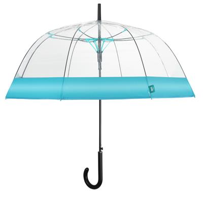 Parapluie cloche transparent femme - Ouverture automatique - Résistant au vent - Bordure Bleu Flashi
