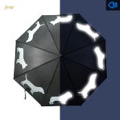Parapluie automatique long - Protection extra large de 104 cm - Noir avec imprimé chien réfléchissant