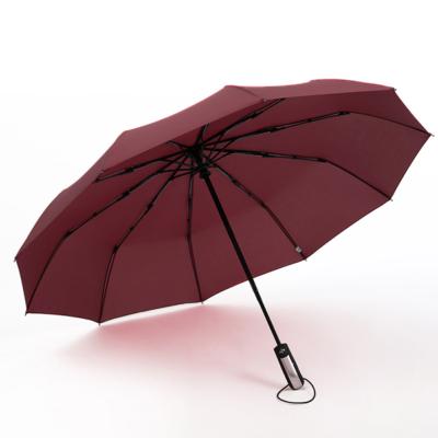 Parapluie pliant et compact - Ouverture et fermeture automatiques - Bordeaux avec poignée couleur noire et aluminium