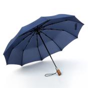 Parapluie compact pour femme - Ouverture automatique - Bleu avec poignée en bois