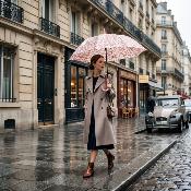 Parapluie long pour femme - Ouverture automatique - Feuilles roses