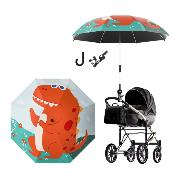 Parapluie poussette pour enfant - Avec poignée crochet facile à saisir - Poignée amovible et réglable - Intérieur noir - Dinosaure