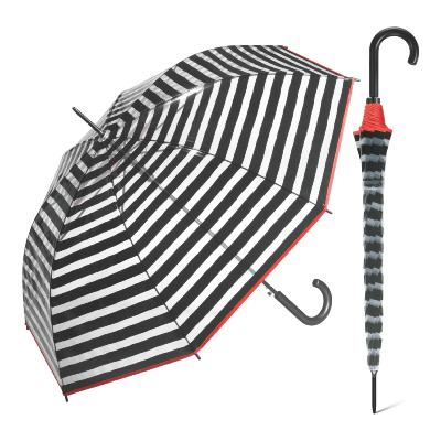 Parapluie cloche transparente pour femme - Rayures noires et bordure rouge