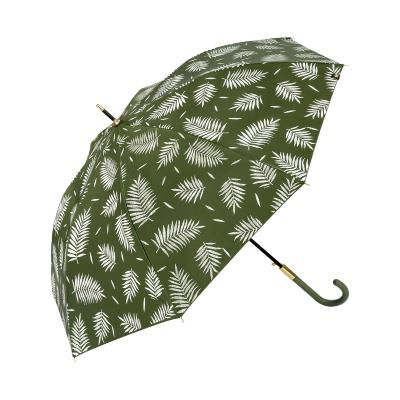 Parapluie long automatique - Poignée recyclable - Protection solaire UVP50+ - Résistant au vent - Motif botanique - Vert