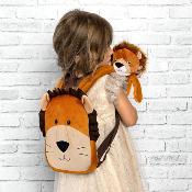 Sac à dos réversible Lenny Lion pour enfants - Peluche amovible - Bretelles réglables et souples - Mini sac de voyage mignon - Taille unique
