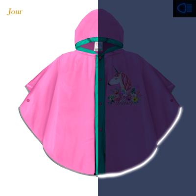 Poncho+pour+enfants+de+3+à+6+ans+-+Bordure+reflechissante+pour+une+visibilite+nocturne+-+Licorne+Rose