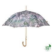 Parapluie écologique automatique pour femme - Fabriqué en tissu RPET et manche en bois - Grande protection de 102 cm de diamètre - Feuilles de Kenzia