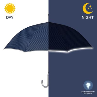 Parapluie long pour femme - Ouverture automatique - Protection Extra Large 112 cm - Bordure réfléchissante - Motif à carreaux bleus