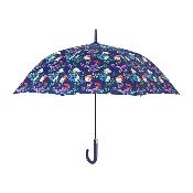 Grand parapluie automatique - Résistant au vent - Avec poignée courbée - Motifs floraux - Bleu
