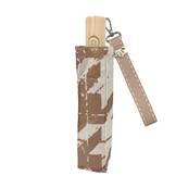 Parapluie pliant pour femme - Ouverture et fermeture automatiques - Résistant au vent - Poignée en bois d'érable - Motif pied-de-poule taupe