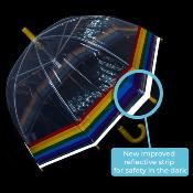 Parapluie cloche Enfant - Baleines sécurisées - Parapluie transparent avec bordure ARC-EN-CIEL Phosphorescente - Poignée Jaune