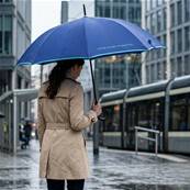 Grand parapluie automatique - Résistant au vent - Avec poignée courbée - Bleu éblouissant