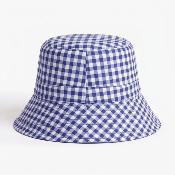 Chapeau imperméable pliable et réversible avec sac de rangement - Avec protection solaire UVP50+ - Matière recyclée - Bleu Vichy - Taille Unique