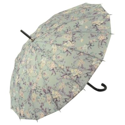 Parapluie long femme - 16 baleines - Made in France - Vert imprimé Floral