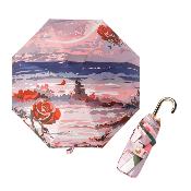 Parapluie pliant pour femme - Parapluie cinq plis - Poignée courbée - Côte rose