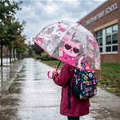 Parapluie Cloche Transparent pour Enfant - 8 Baleines en Fibre de Verre - Poignée Confortable - Chat rose