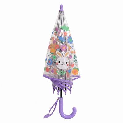 Parapluie Cloche Transparent pour Enfant - Système d'ouverture Automatique - Transparent Avec Poignée Violette - Chat