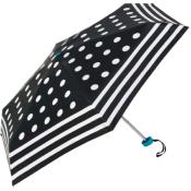 Parapluie pliant - Ouverture manuelle - Bleu foncé à pois et rayures blancs
