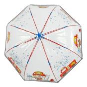 Parapluie enfant cloche transparent bleu et rouge - Bordure réflechissante - Poignée bleue - Parapluie Garçon - Pompier