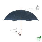 Parapluie automatique écologique pour homme - Fabriqué en tissu RPET et manche en bois - Grande protection de 116 cm de diamètre - Bleu