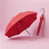 Grand parapluie automatique - Résistant au vent - Poignée incurvée - Motif géométrique - Rouge
