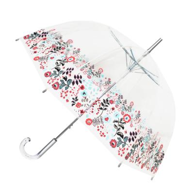 Parapluie transparente femme - Ouverture Automatique - Poignée en plastique cristallisé - Bordure florale