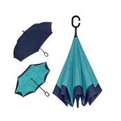 Parapluie bleu marine à ouverture inversée- Toile intérieure turquoise