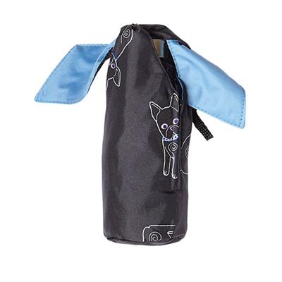 Micro parapluie - Made in France - Noir à motifs chiens et noeud bleu