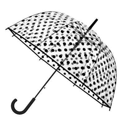 Parapluie transparent cloche pour femme - Imprimé pois noirs - Ouverture automatique
