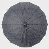 Parapluie Long pour Homme et Femme - 16 Baleines en Fibre de Verre - Ouverture Automatique - Poignée en Bois Incurvée - Rayé - Noir