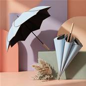 Parapluie en Forme de Pétale pour Femme - Système d'ouverture Automatique - Poignée en Bois Massif - Diamètre de la toile 100 cm - Bleu Ciel