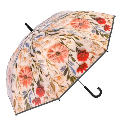 Parapluie Transparent pour Femme - Système d'ouverture automatique - Resistant au Vent - Motif floral - Crème